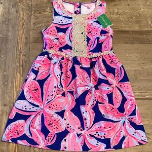 Lilly Pulitzer Vibrant Pink and Blue Baylee dress.